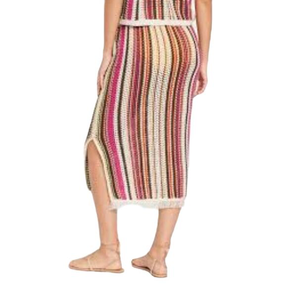 Old Navy Skirt Womens Plus Size XXL Rainbow Colorful Open Knit Crochet Slit NEW - Picture 1 of 12